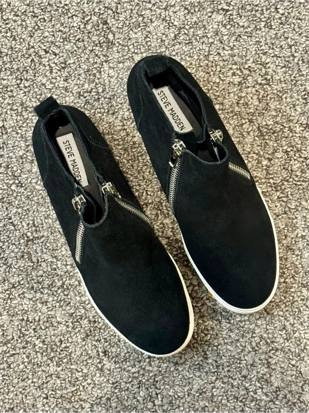 Steve Madden Black Suede Hidden Wedge Zip Sneakers